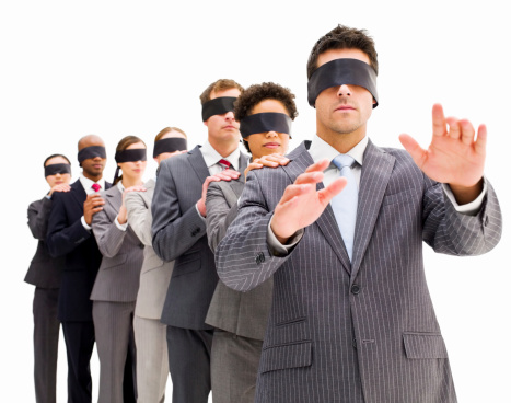 Businesspeople Wearing Blindfolds - Isolated