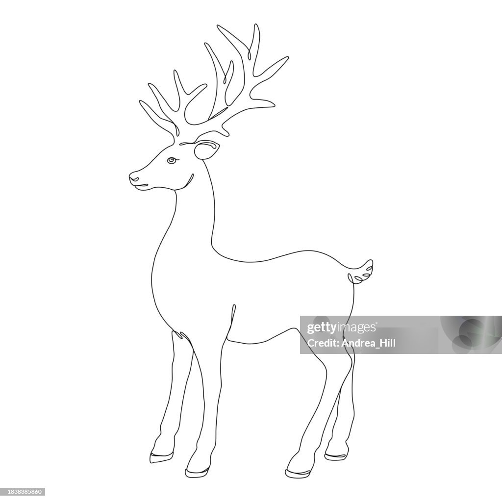 Christmas Reindeer Continuous Line Drawing with Editable Stroke