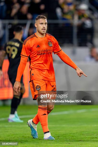 Defender Erik Sviatchenko of Houston Dynamo competes during the Los Angeles FC 2-0 win over the Houston Dynamo during the Western Conference Final...