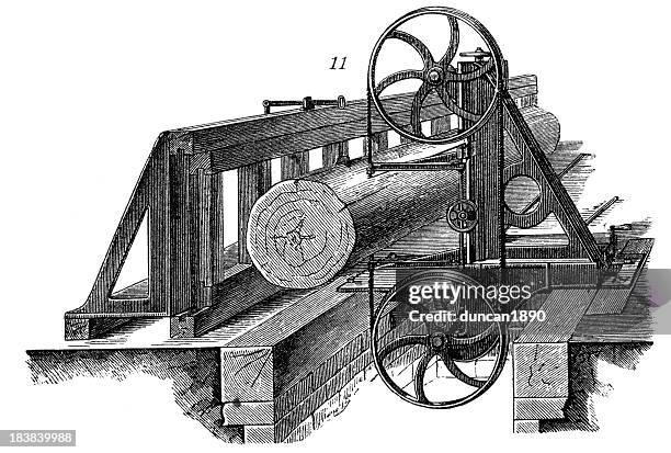 mechanical saw pit - industrial revolution machinery - industrial revolution stock illustrations