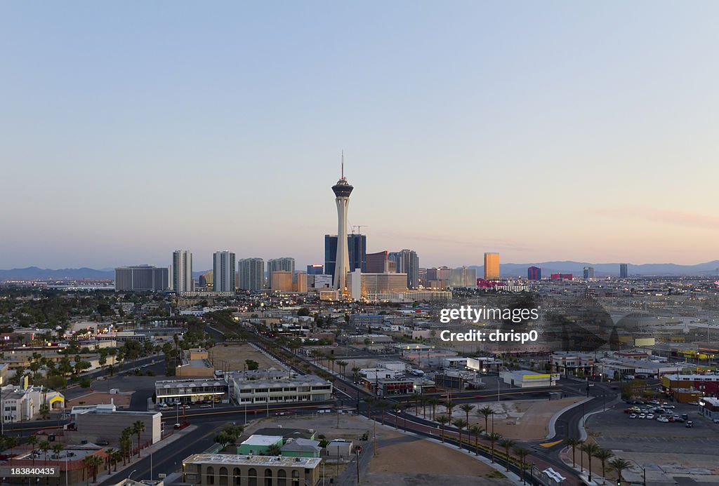 Vista aérea de Las Vegas ao pôr do sol