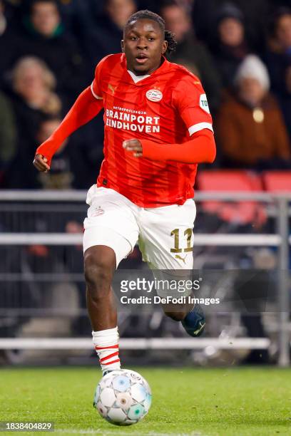 Johan Bakayoko of PSV Eindhoven controls the ball during the Dutch Eredivisie match between PSV Eindhoven and sc Heerenveen at Philips Stadion on...