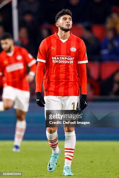 Ricardo Pepi of PSV Eindhoven looks on during the Dutch Eredivisie match between PSV Eindhoven and sc Heerenveen at Philips Stadion on December 7,...