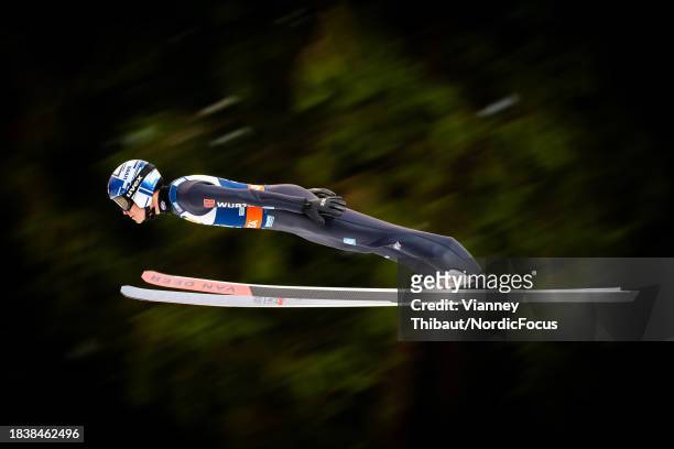 Andreas Wellinger of Germany takes second place during FIS World Cup Ski Jumping Men Individual HS140 on December 10, 2023 in Klingenthal, Germany.