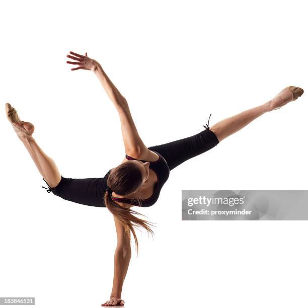 gymnast girl isolated on white - flexibilitet bildbanksfoton och bilder