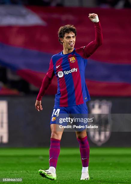 Joao Felix of FC Barcelona celebrates after scoring his team's first goal during the LaLiga EA Sports match between FC Barcelona and Atletico de...