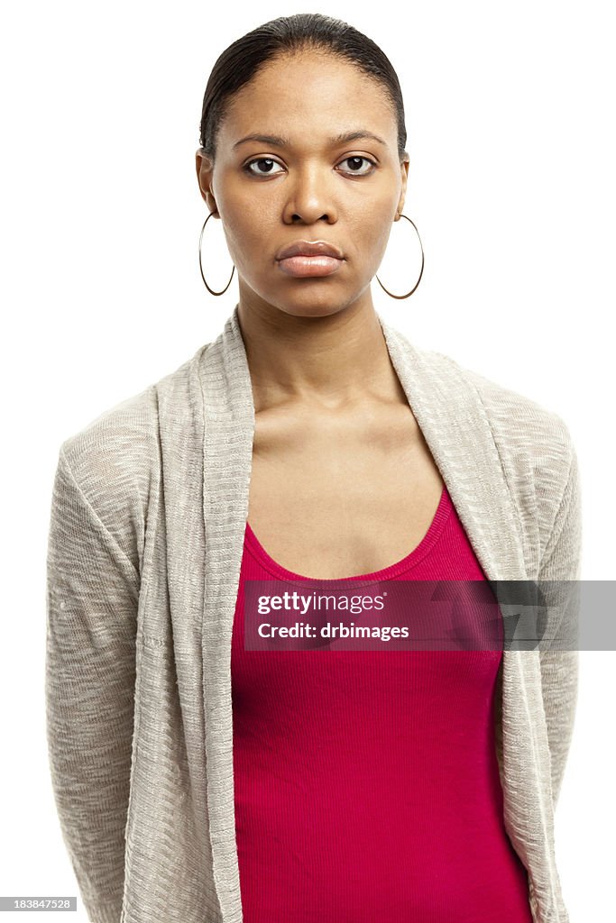 Serious Young Woman Waist Up Portrait