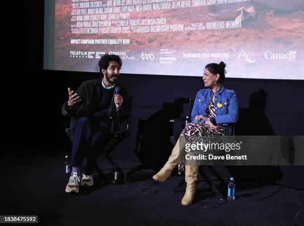 Dev Patel and Nisha Pahuja attend a special screening of Notice Picture's "To Kill a Tiger" on December 07, 2023 in London, England.