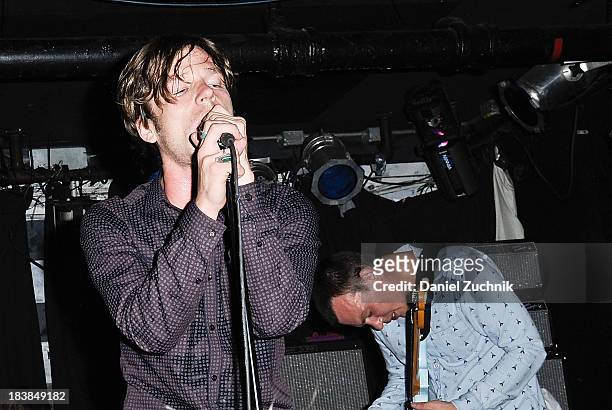 Matt Shultz and Brad Shultz of Cage the Elephant perform during a private concert for SiriusXM All Nation listeners at Webster Hall on October 9,...