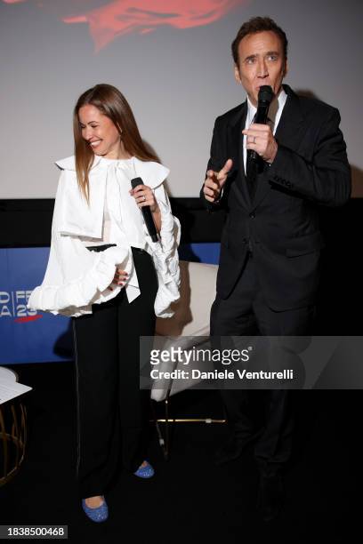 Raya Abirached and Nicolas Cage attend the In Conversation with Nicolas Cage during the Red Sea International Film Festival 2023 on December 07, 2023...