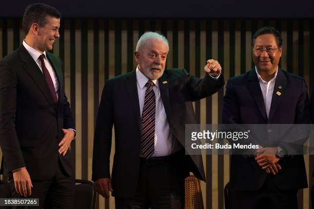 Santiago Pena Palacios, President of Paraguay, Brazilian President Luiz Inacio Lula da Silva and Luis Arce, President of Bolivia attend the 63rd...
