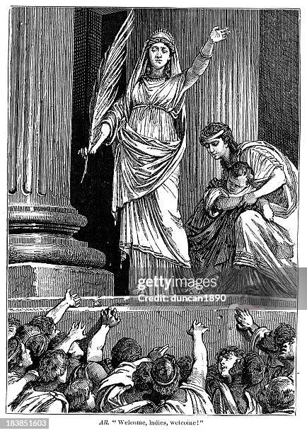 coriolanus - welcome, ladies - toga stock illustrations
