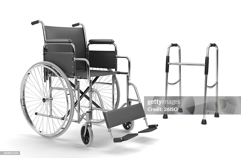Wheelchair and Walker on White Background (XXXL)