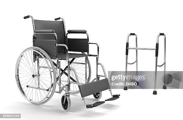 wheelchair and walker on white background (xxxl) - orthopaedic equipment stock pictures, royalty-free photos & images