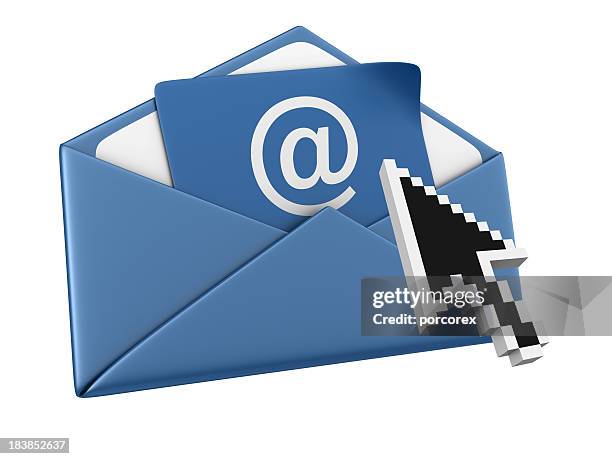 envelope with arroba and computer pointer - e mail spam stock pictures, royalty-free photos & images