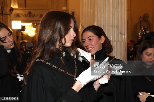 Guests attend the 2023/2024 Season Inauguration at Teatro Alla Scala on December 07, 2023 in Milan, Italy.