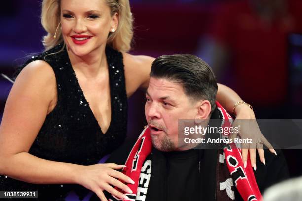 Evelyn Burdecki and Tim Mälzer are seen during the "2023! Menschen, Bilder, Emotionen" TV show on December 07, 2023 in Huerth, Germany.