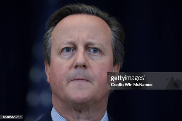 British Foreign Secretary David Cameron answers questions during a press conference with U.S. Secretary of State Antony Blinken at the State...