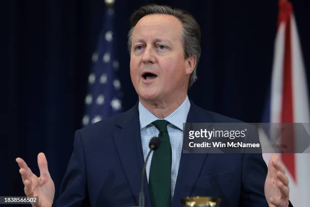 British Foreign Secretary David Cameron answers questions during a press conference with U.S. Secretary of State Antony Blinken at the State...