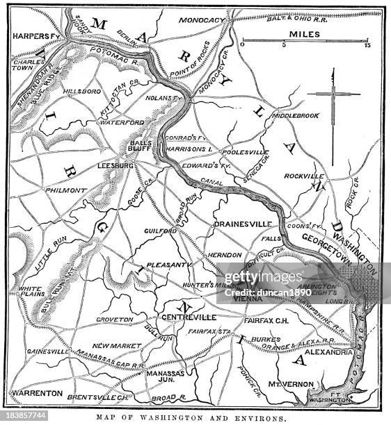 map of washington and environs - washington dc georgetown stock illustrations