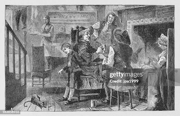 19th century illustration of dutch household at new york - immigrant stock illustrations