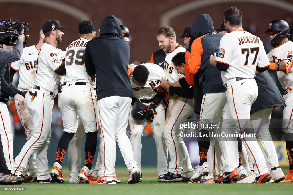 LaMonte Wade Jr. #31 of the San Francisco Giants celebrates with ...