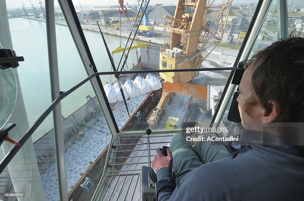 Crane unloading cargo