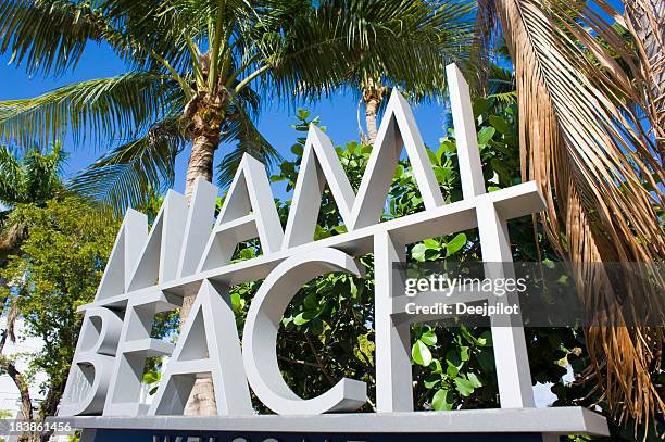 miami beach sign in florida usa - travel destinations sign stock pictures, royalty-free photos & images