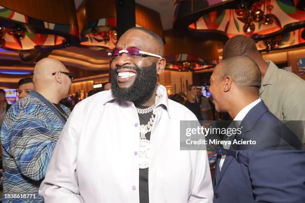 Rapper Rick Ross attends the New Era In Florida Gaming Event at Seminole Hard Rock Hotel & Casino Hollywood on December 07, 2023 in Hollywood,...