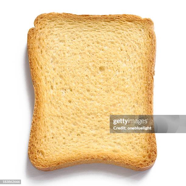 Single uniformly toasted piece of bread on white background