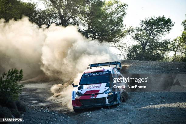 Drivers Takamoto Katsuta from Japan and Aaron Johnston from Ireland of Team Toyota Gazoo Racing WRT are competing in their Toyota GR Yaris Rally1...