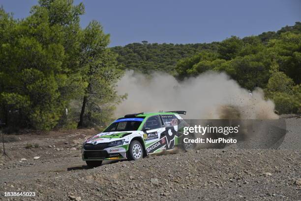 Andreas Mikkelsen and Torstein Eriksen of Toksport WRT 2 are racing in their Skoda Fabia RS during the one day of competition at the FIA World Rally...