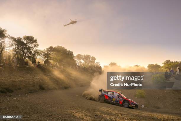Dani Sordo and Candido Carrera of the Hyundai Shell Mobis World Rally Team are competing in the Hyundai i20 N Rally1 Hybrid during the one day of...