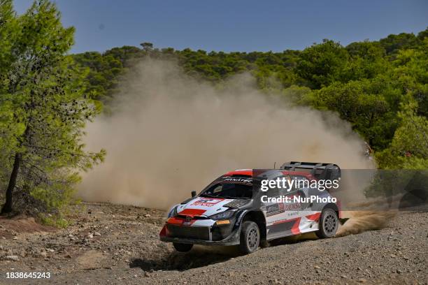 Drivers Takamoto Katsuta from Japan and Aaron Johnston from Ireland of Team Toyota Gazoo Racing WRT are competing in their Toyota GR Yaris Rally1...