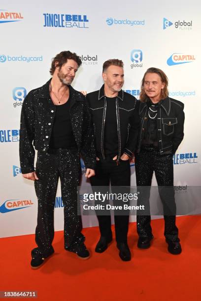 Howard Donald, Gary Barlow and Mark Owen of Take That attend Capital's Jingle Bell Ball 2023 at The O2 Arena on December 10, 2023 in London, England.