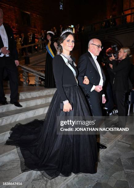 Princess Sofia of Sweden and 2023 Nobel Prize laureate in Physiology or Medicine, US physician and immunologist Drew Weissman arrive for the Nobel...
