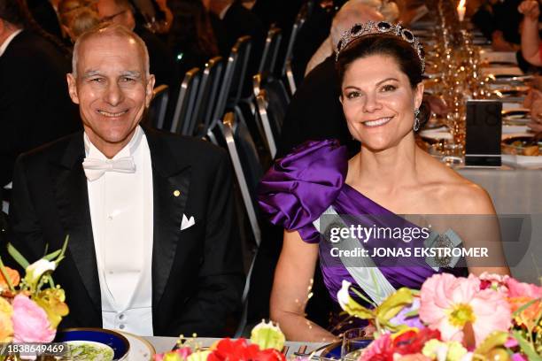 Sweden's Crown Princess Victoria and 2023 Nobel Prize in Chemistry laureate, USTunisianFrench chemist Moungi Bawendi attend the Nobel Prize Banquet...