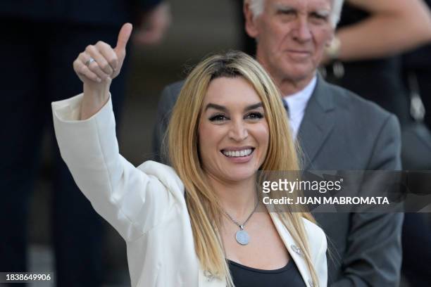 Fatima Florez, girlfriend of Argentina's new president Javier Milei, arrives to attend an interfaith ceremony at the Metropolitan Cathedral, near the...