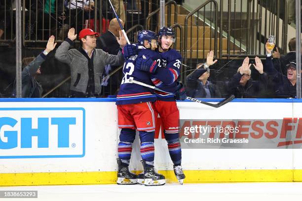 Jimmy Vesey of the New York Rangers celebrates scoring during the second period against the Los Angeles Kings on December 10, 2023 at Madison Square...