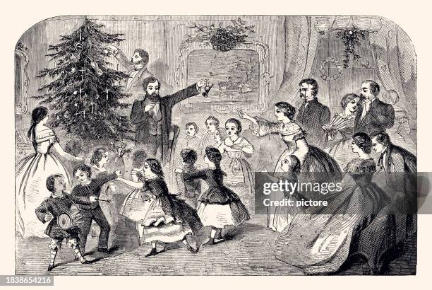 bildbanksillustrationer, clip art samt tecknat material och ikoner med the christmas tree in the 19th century (xxxl) - 1858