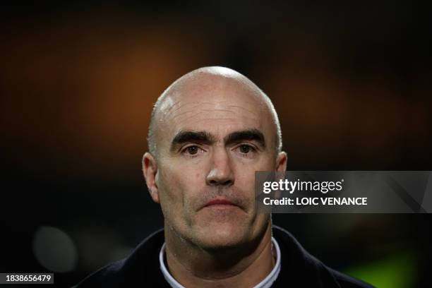 Lorient's president and owner Loic Fery looks on prior to the French L1 football match between FC Lorient and Olympique de Marseille at the Moustoir...