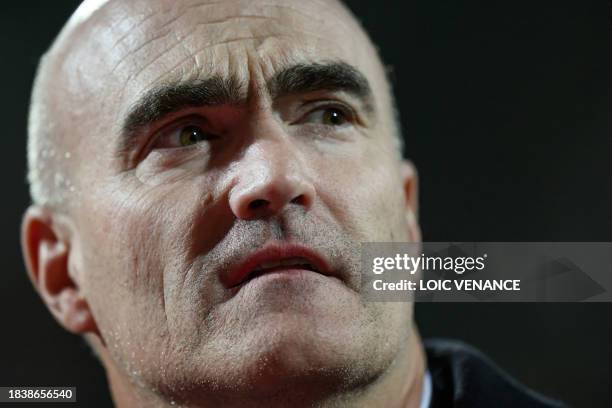 Lorient's president and owner Loic Fery looks on prior to the French L1 football match between FC Lorient and Olympique de Marseille at the Moustoir...