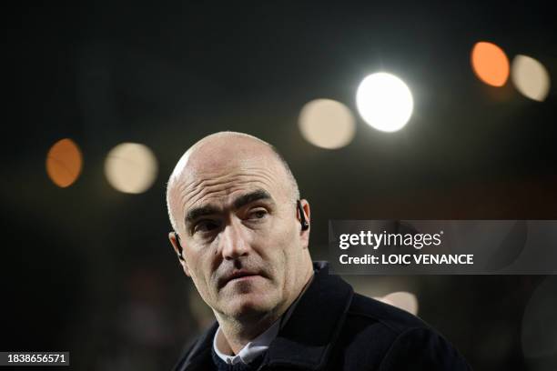 Lorient's president and owner Loic Fery looks on prior to the French L1 football match between FC Lorient and Olympique de Marseille at the Moustoir...