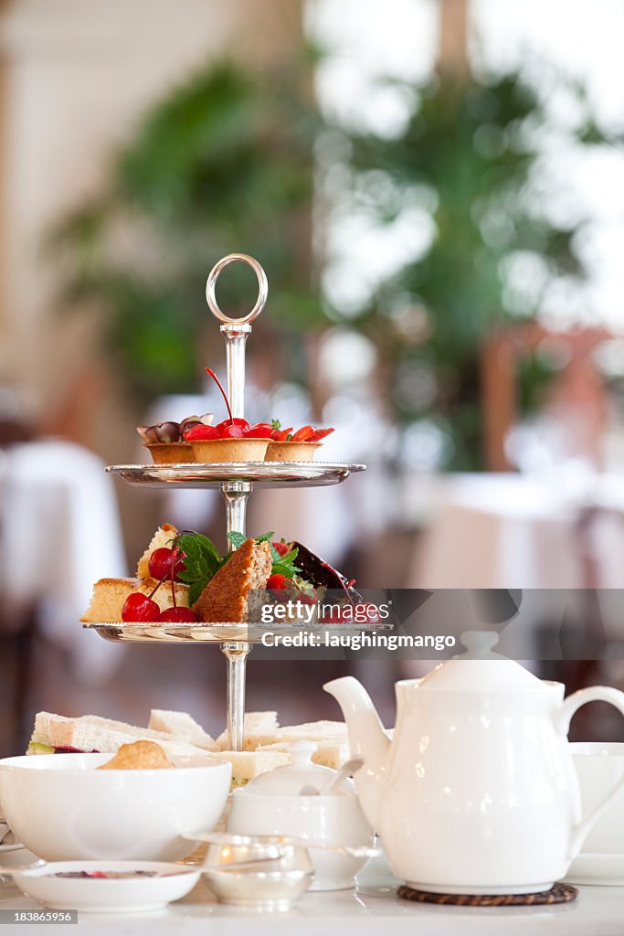 Tea and bread set at a table in a restaurant