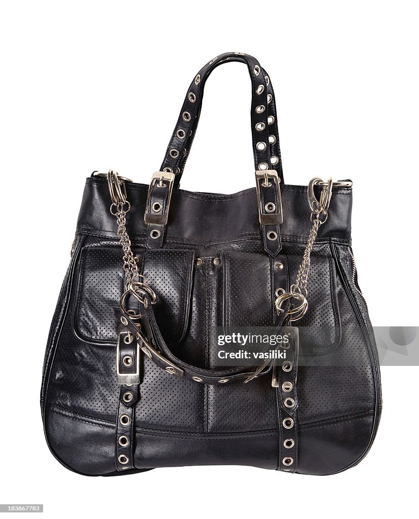 Black woman's large leather bag