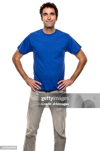 confident man posing three quarter portrait - blue tee stock pictures, royalty-free photos & images