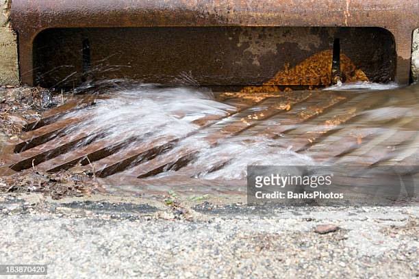 water flowing down a storm drain - storm drain stock pictures, royalty-free photos & images