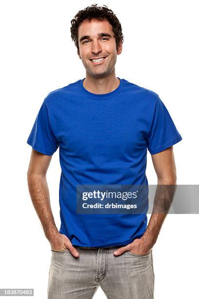 feliz sorridente retrato - homem de azul imagens e fotografias de stock