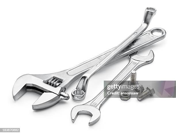 wrench and screw - adjustable wrench stockfoto's en -beelden