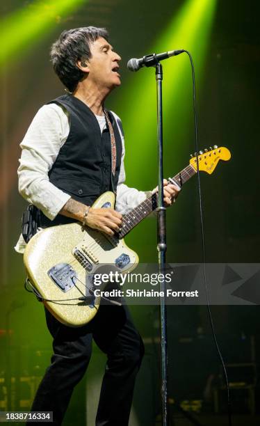 Johnny Marr performs during A Night With The Johnny Marr Orchestra, the inaugural live show at new venue Aviva Studios, Factory International on...